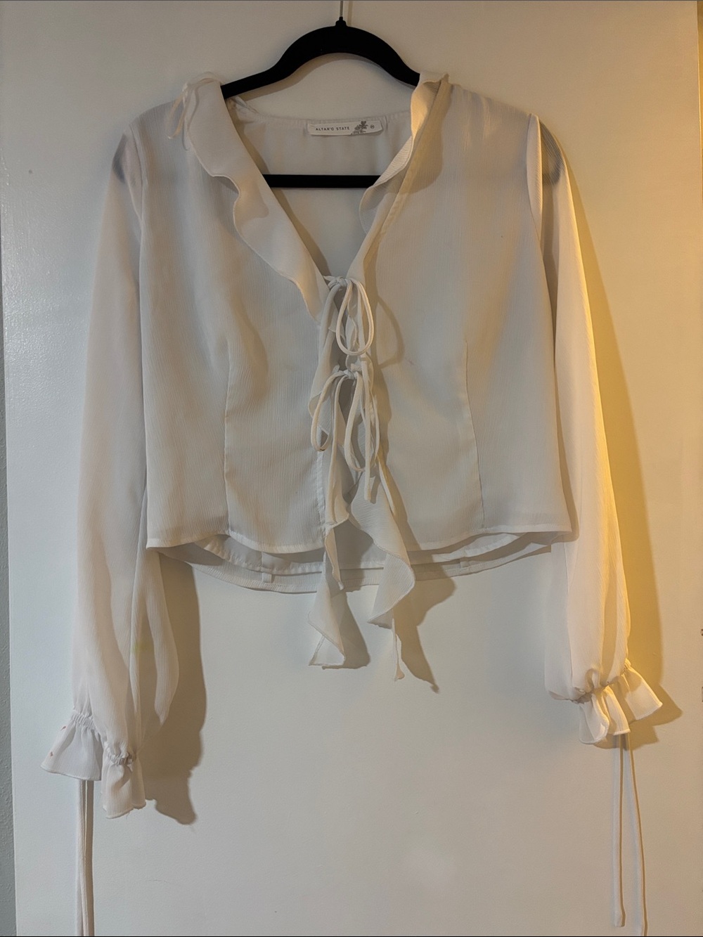 White Ruffle Tie-Front Blouse - Women
